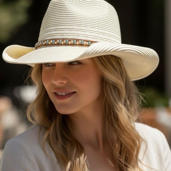 Accessories - Western cowboy/cowgirl hat straw multicolor beaded band NWT